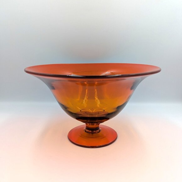 MCM Viking Glass Smooth Persimmon Orange Tangerine Footed Bowl 9" 1960s Fire - Picture 2 of 6